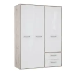 Drehtürenschrank in Grau, Weiß, Eichefarben