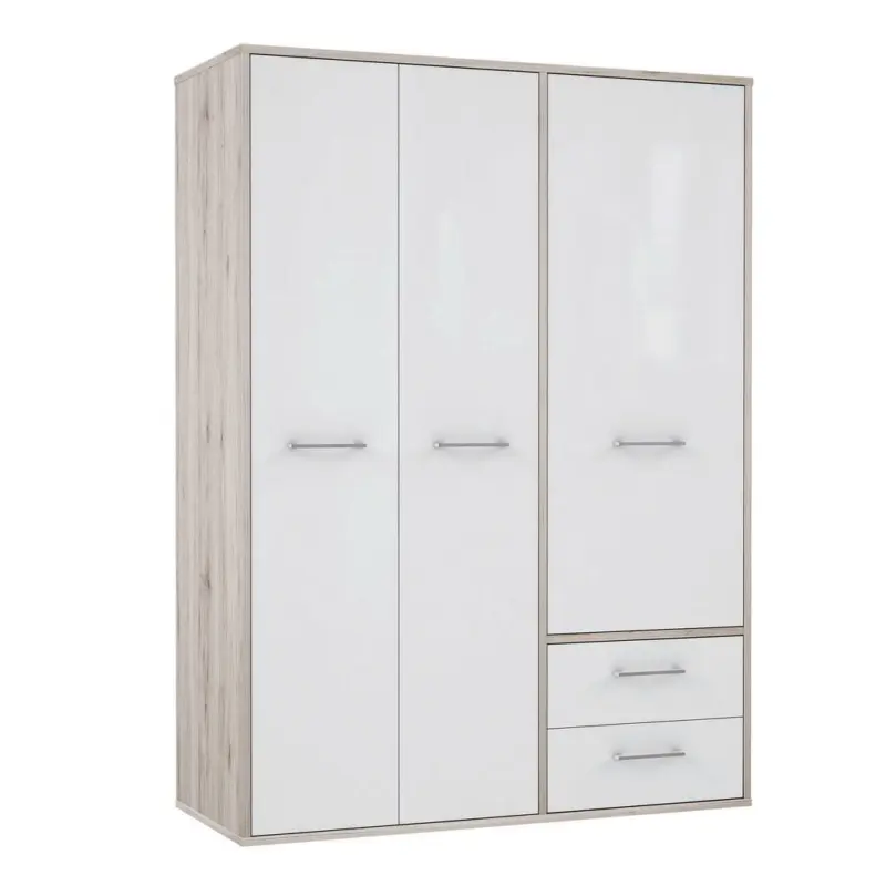 Drehtürenschrank in Grau, Weiß, Eichefarben