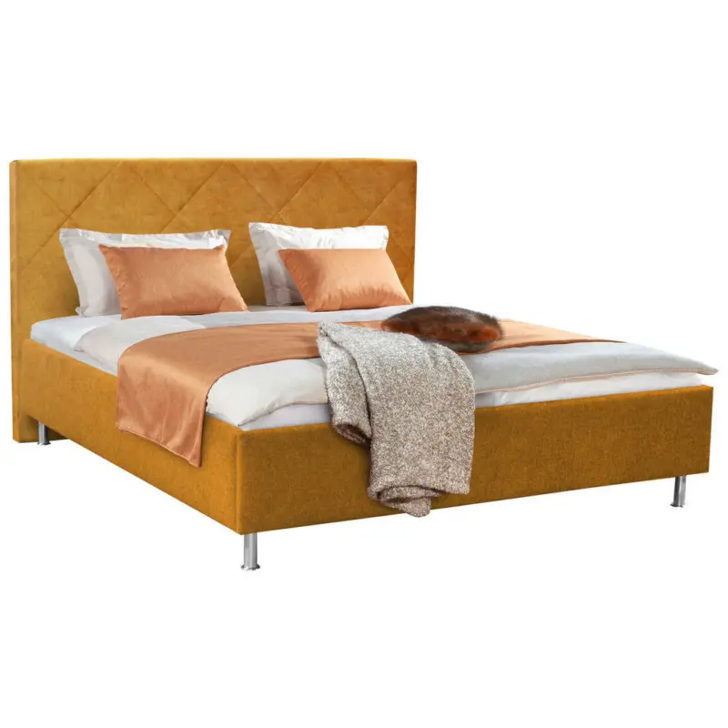 Polsterbett 180/200 cm in Dunkelgelb, Hellbraun