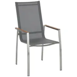 Stapelsessel in Holz, Metall, Textil Grau, Edelstahlfarben