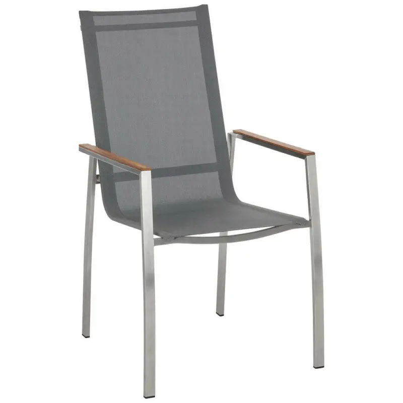 Stapelsessel in Holz, Metall, Textil Grau, Edelstahlfarben