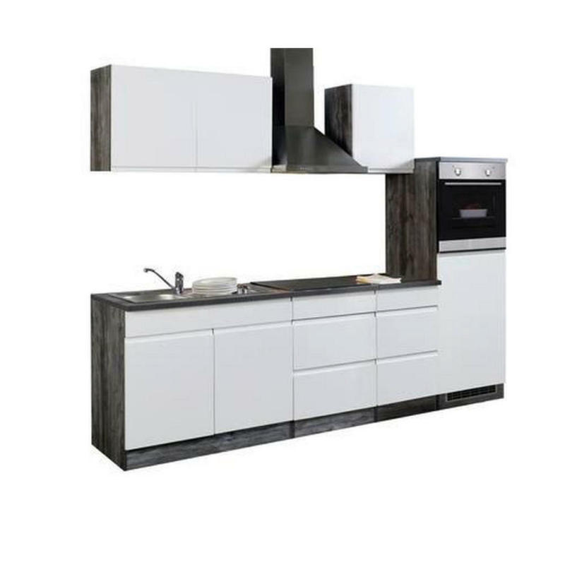 Küchenblock 270 cm in Grau, Weiß Hochglanz