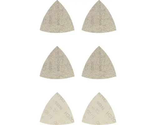 Schleifblatt für Deltaschleifer Bosch, 93x93x93 mm, Korn 80/120/180, Ungelocht, 6 Stück