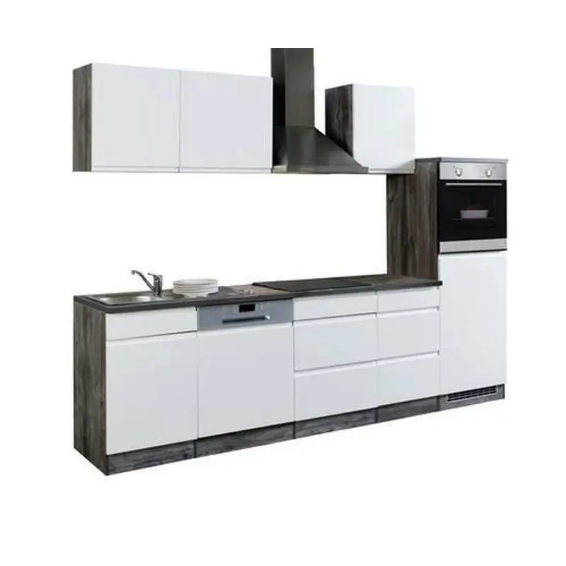 Küchenblock 280 cm in Weiß, Eichefarben