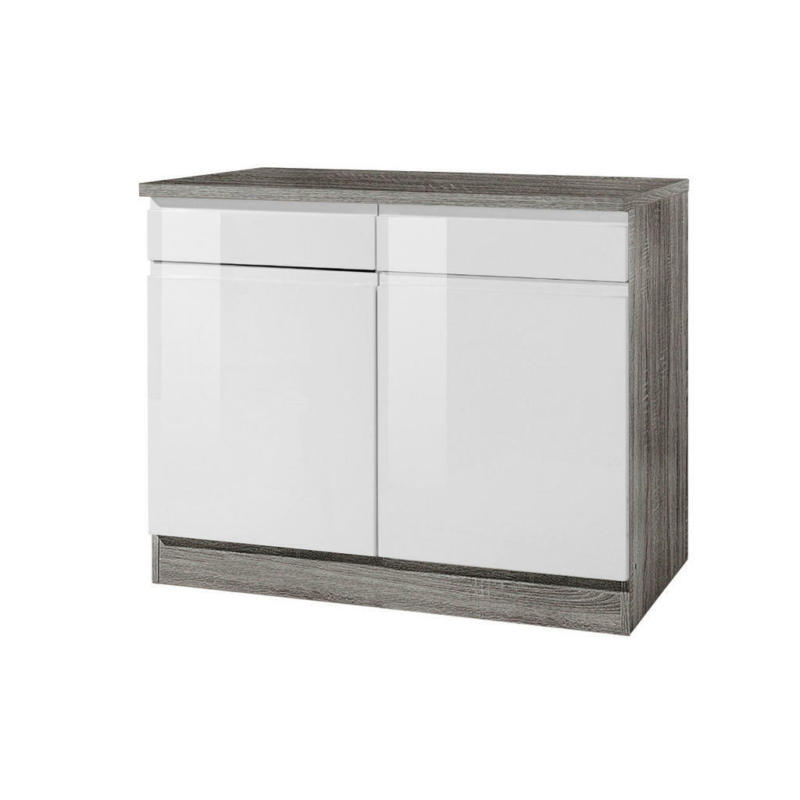 Küchenunterschrank 100/85/60 cm in Grau, Weiß Hochglanz