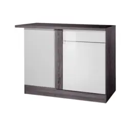 Eckunterschrank 110/85/60 cm in Grau, Weiß Hochglanz