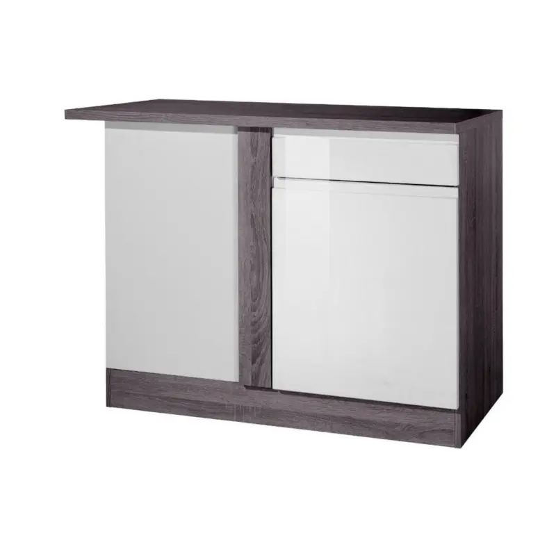 Eckunterschrank 110/85/60 cm in Grau, Weiß Hochglanz