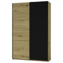 Schwebetürenschrank in Schwarz, Eichefarben