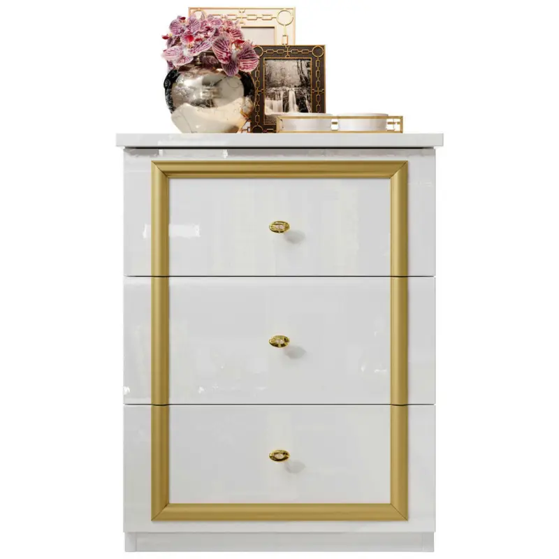 Nachtkästchen in Weiß, Goldfarben