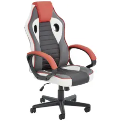 Gamingstuhl in Lederlook, Netzbespannung Rot, Schwarz, Weiß