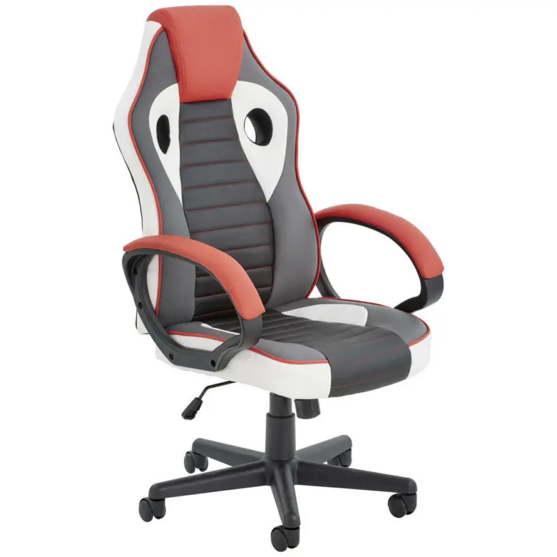 Gamingstuhl in Lederlook, Netzbespannung Rot, Schwarz, Weiß