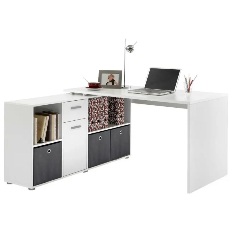 Schreibtischkombination 136/139/75 cm in Weiß