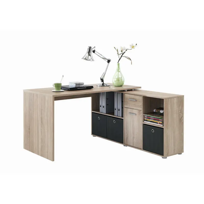 Schreibtischkombination 136/139/75 cm in Eiche Bianco