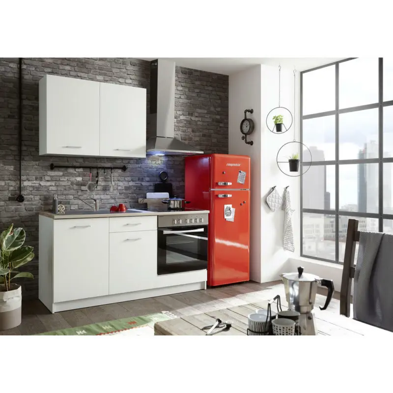 Miniküche 160 cm in Weiß, Sonoma Eiche