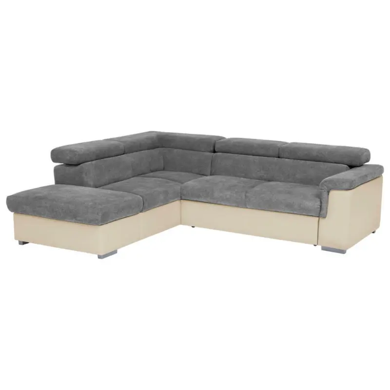Ecksofa in Lederlook, Flachgewebe Anthrazit, Braun