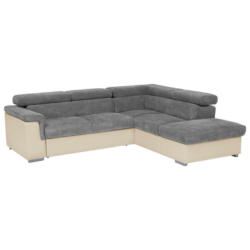 Ecksofa in Lederlook, Flachgewebe Anthrazit, Braun