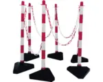 Hornbach Kettenständerset Kunststoff Pfosten Ø 40 90 cm rot-weiß Fußplatte dreieckig, Absperrkette, Verbindungsglieder und befüllbaren runden Fuss