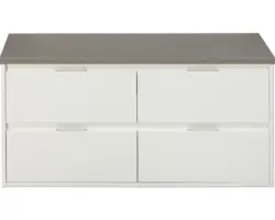 Waschbeckenunterschrank Sanox Porto 59x120x50 cm mit Waschtischplatte 4 Schubladen weiß hochglanz/Cubanit grey