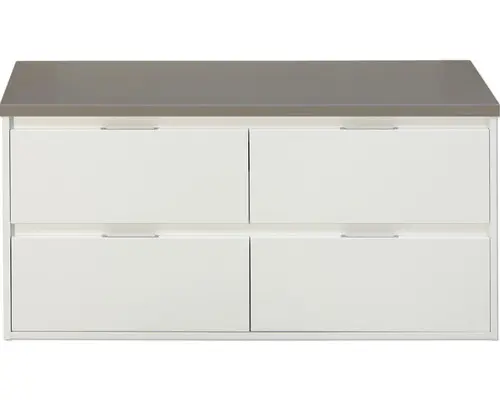 Waschbeckenunterschrank Sanox Porto 59x120x50 cm mit Waschtischplatte 4 Schubladen weiß hochglanz/Cubanit grey