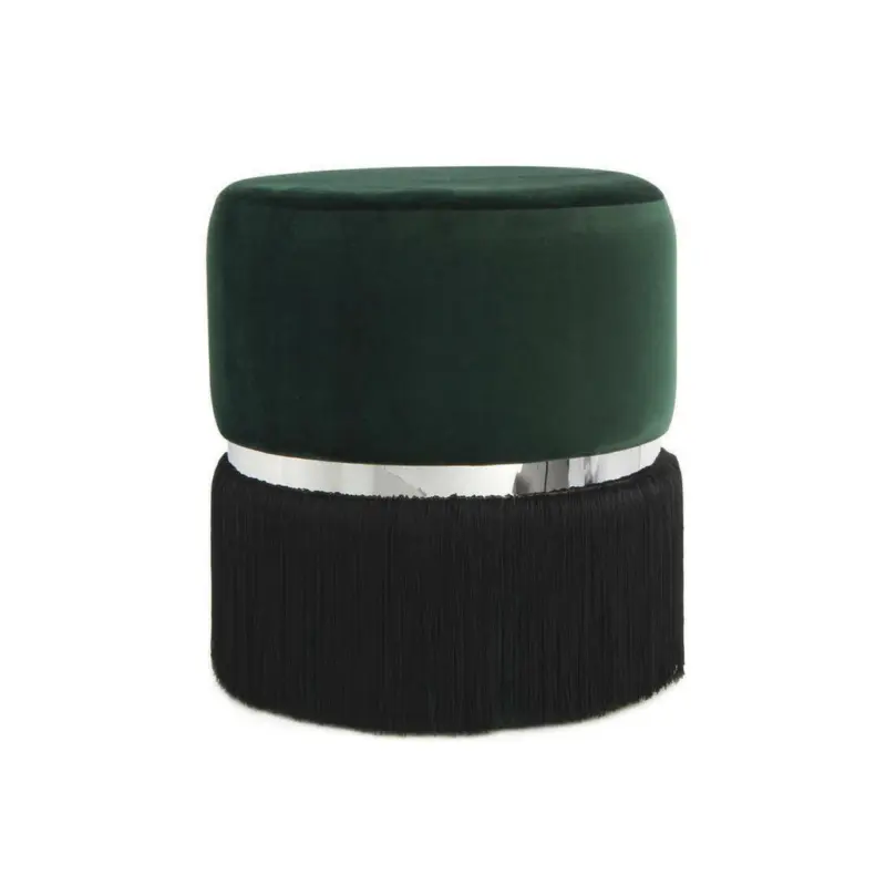 Hocker in Metall, Textil, Holzwerkstoff Schwarz, Silberfarben, Dunkelgrün