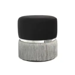 Hocker in Metall, Textil, Holzwerkstoff Grau, Schwarz, Silberfarben