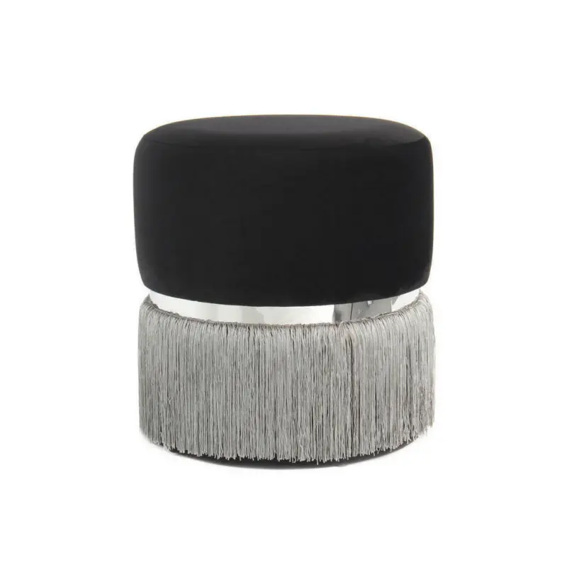 Hocker in Metall, Textil, Holzwerkstoff Grau, Schwarz, Silberfarben