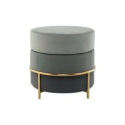 Hocker in Metall, Textil, Holzwerkstoff Grau, Goldfarben