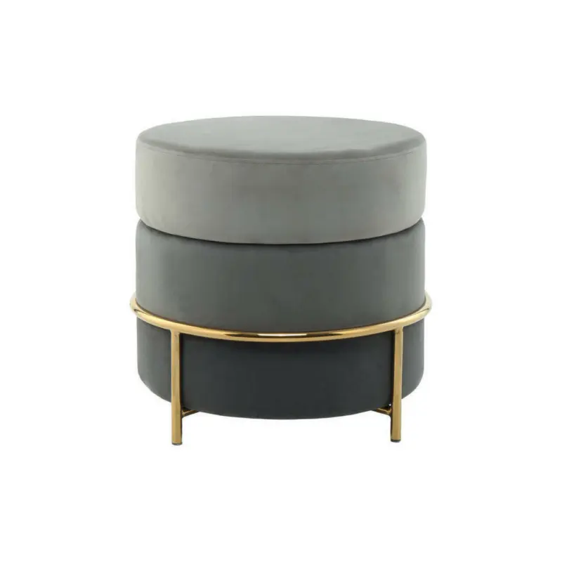 Hocker in Metall, Textil, Holzwerkstoff Grau, Goldfarben