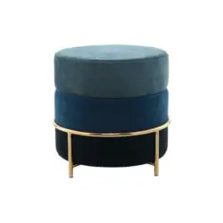 Hocker in Metall, Textil, Holzwerkstoff Blau, Goldfarben