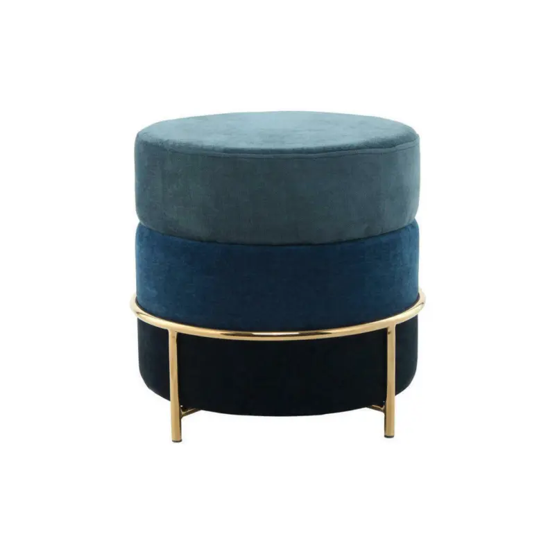 Hocker in Metall, Textil, Holzwerkstoff Blau, Goldfarben