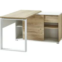 Eckschreibtisch 120/75/117 cm in Weiß, Eichefarben