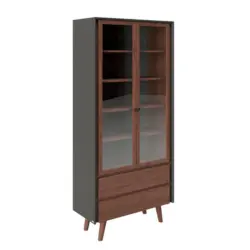 Vitrine in Grau, Walnussfarben