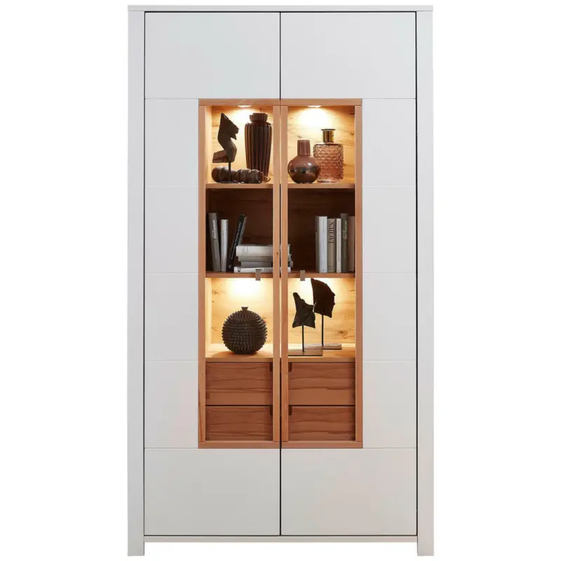 Vitrine in massiv Buche Weiß, Buchefarben