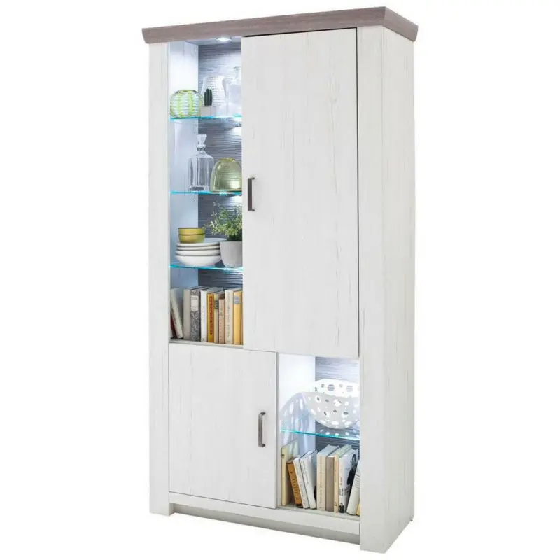 Vitrine in Weiß, Pinienfarben