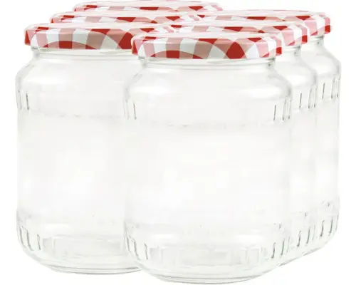 Konservengläser 720 ml inkl. Deckel rot-weiß Karo 6 Stk.