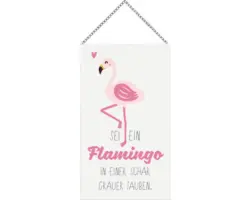 Holzschild mit Kette Flamingo 13x23 cm