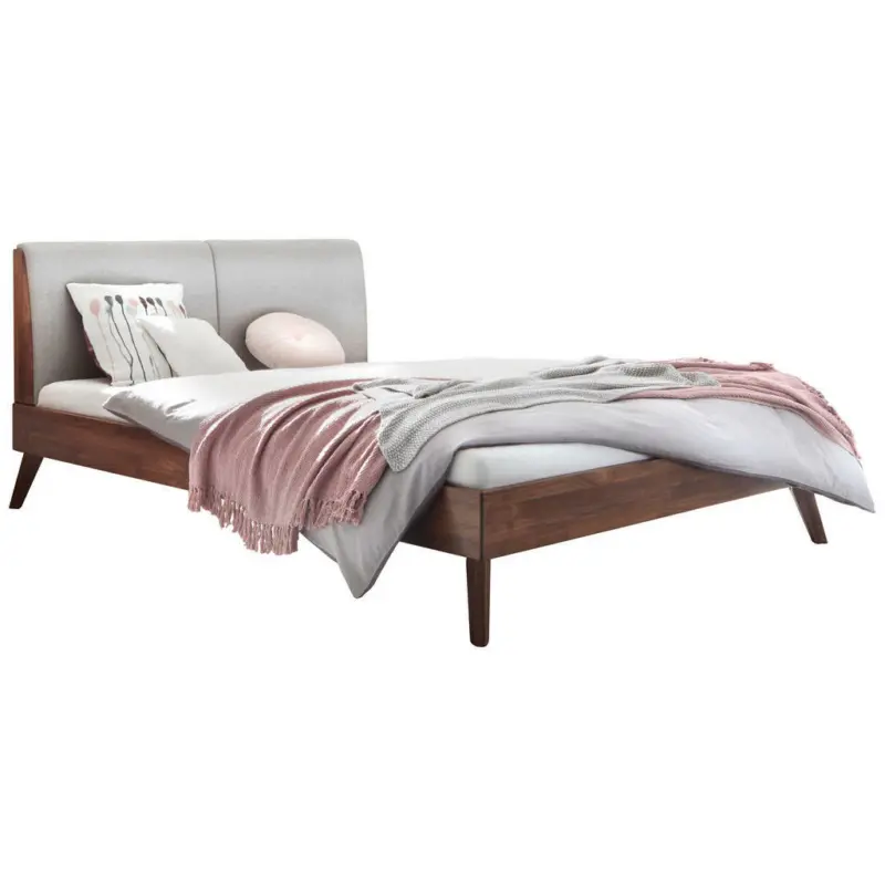 Bett 180/200 cm in Nussbaumfarben, Hellgrau