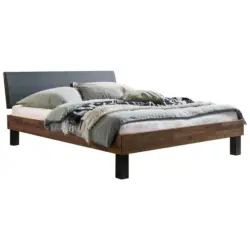 Bett 90/200 cm in Anthrazit, Nussbaumfarben