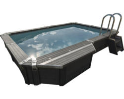 Einbaupool Azteckpool-Set Planet Pool eckig 244x495x140 cm inkl. Filteranlage, Skimmer, Leiter, Bodenvlies & LED-Unterwasserbeleuchtung grau