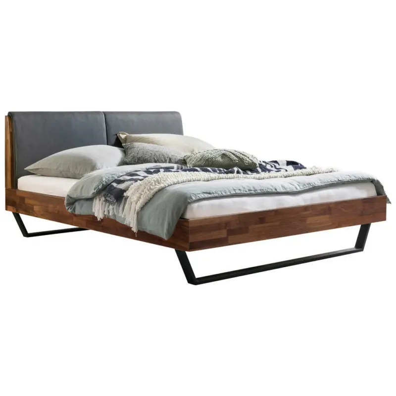 Bett 140/200 cm in Anthrazit, Nussbaumfarben