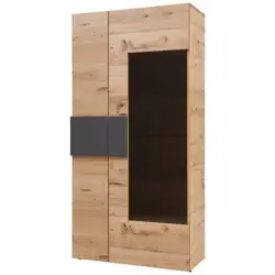 Vitrine in furniert, mehrschichtige Massivholzplatte (Tischlerplatte) Wildeiche Anthrazit, Eichefarben