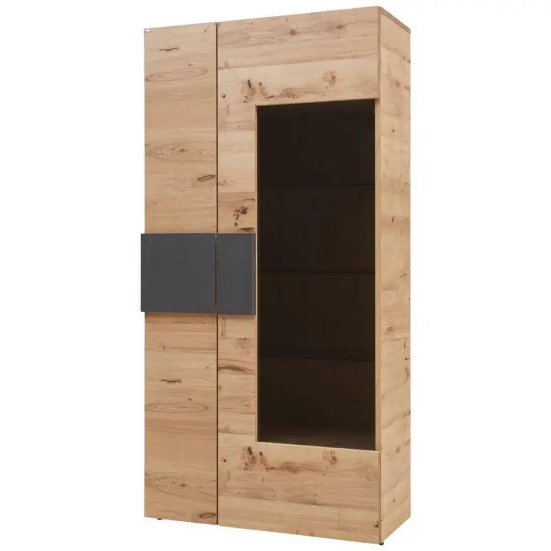 Vitrine in furniert, mehrschichtige Massivholzplatte (Tischlerplatte) Wildeiche Anthrazit, Eichefarben