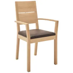 Armlehnstuhl in Holz, Textil Braun, Eichefarben