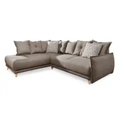 Eckschlafsofa in Webstoff Hellbraun