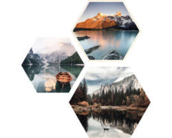 Hexagon Bild Nordic Lake Atmospher I 3er-Set 3x 45x45 cm