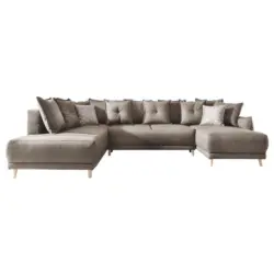 Wohnlandschaft in Webstoff Hellbraun