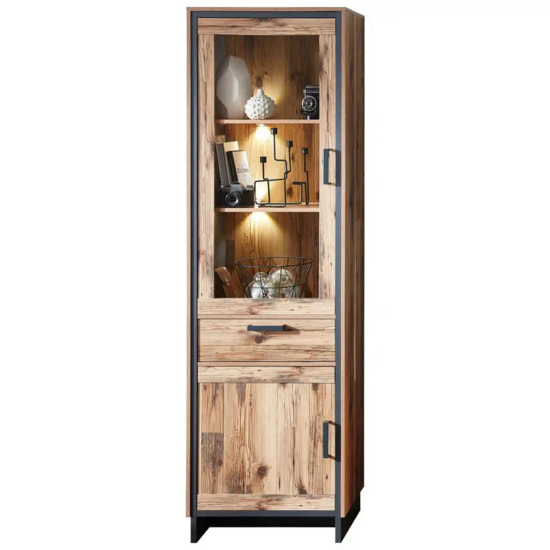 Vitrine in Graphitfarben, Naturfarben