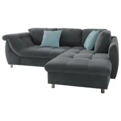 Ecksofa in Mikrofaser Anthrazit, Pastellblau