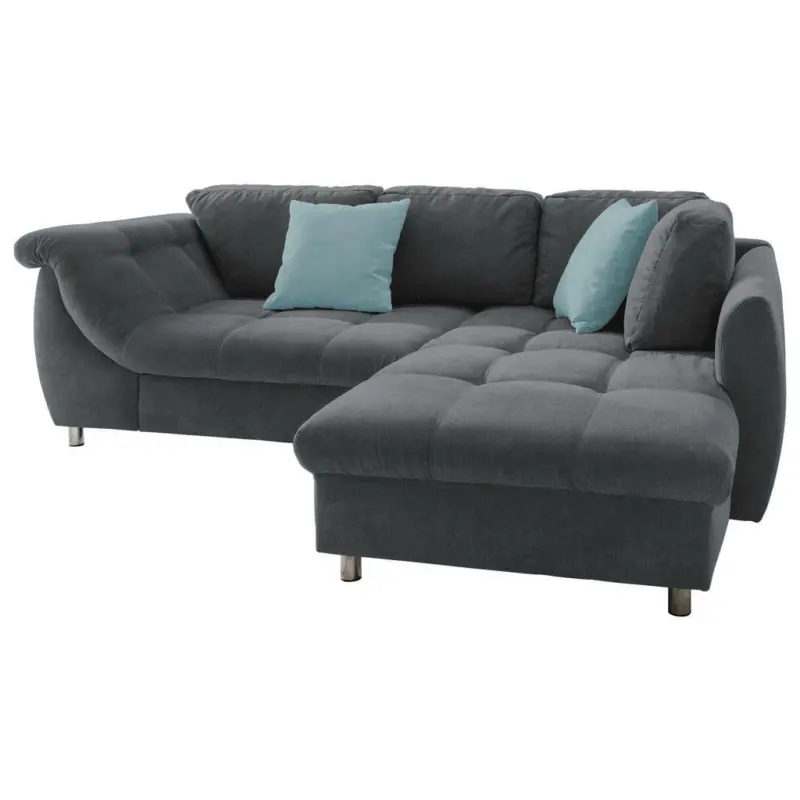 Ecksofa in Mikrofaser Anthrazit, Pastellblau
