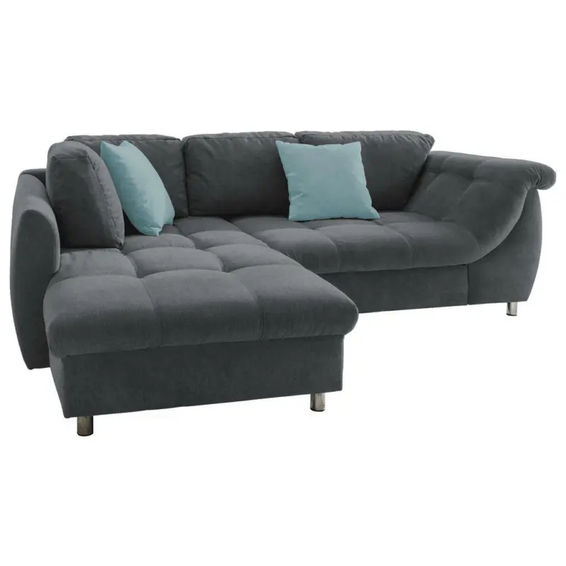 Ecksofa in Mikrofaser Anthrazit, Pastellblau